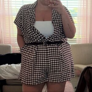 Brown and White Gingham Romper